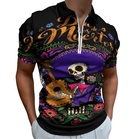 DIA DE LOS MUERTOS Mexico Men Zipper T-shirt Summer Casual Short Sleeve T-shirt Top