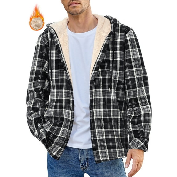 GENTS BLISS Flannel Shirts for Men Plaid Button Up Men Shirts Fleece Hooded Men Jacket Coat with Pocket