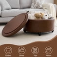 thumbnail image 4 of HASLE 30Inch Round Storage Ottoman with Tray, Modern Tufted Leather Circle Coffee Table with Storage, Upholstered Ottoman with Removable Top for Living Room, Bedroom, Leather Coffee, 4 of 8