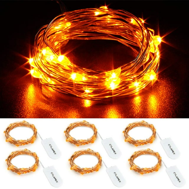 Guirnalda de luces LED CYLAPEX, naranja, 3.3 pies, 20 LED, paquete de 6
