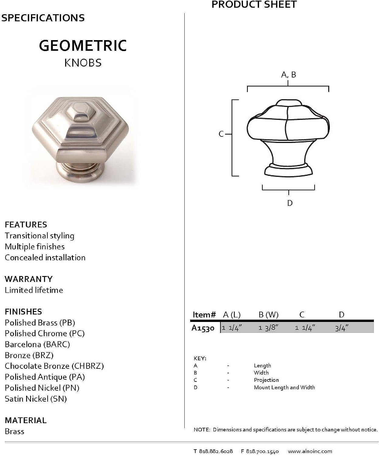 Alno A1530-CHBRZ Geometric 1-1/4" Cabinet Knob Chocolate Bronze