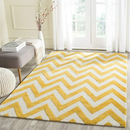 Safavieh Cambridge Collection CAM139Q Handcrafted Moroccan Geometric Gold and Ivory Premium Wool Square Area Rug (8' Square)