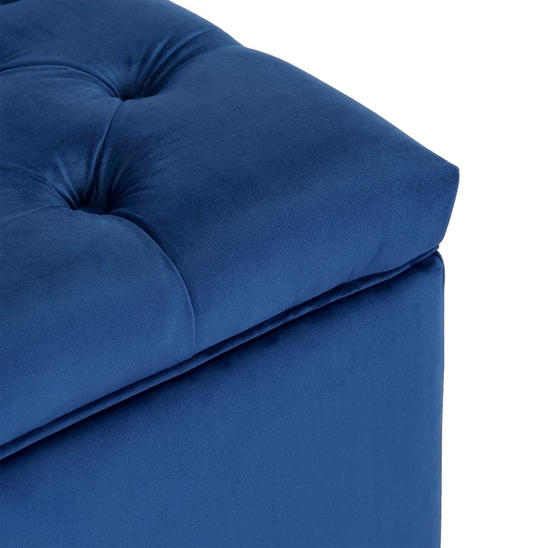 WestinTrends Square Velvet Tufted Storage Ottoman for Living Room Bedroom Velvet Royal Blue