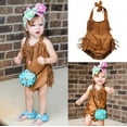 thumbnail image 5 of Seyurigaoka Baby Girls Summer Sleeveless Romper Off Shoulder Backless Tassel Suede Jumpsuit, 5 of 5
