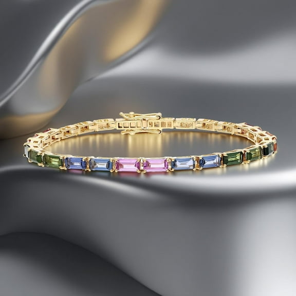 Lakshay enterprise Multi Sapphire Gemstone Tennis Bracelet 18k Yellow Gold Plated Minimalist Fine Jewelry For Women