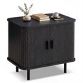 thumbnail image 1 of Gymax End Table Modern Mid Century Nightstand w/Sliding Tambour Doors & Storage Shelf Black, 1 of 9