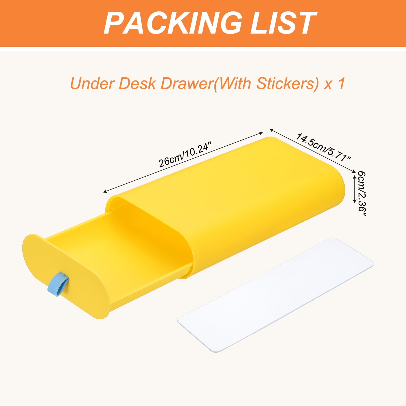 Uxcell Under Desk Drawer Self-Adhesive Slide Out Storage Box Attachable Organizer for Home Office Classroom, Yellow, Large