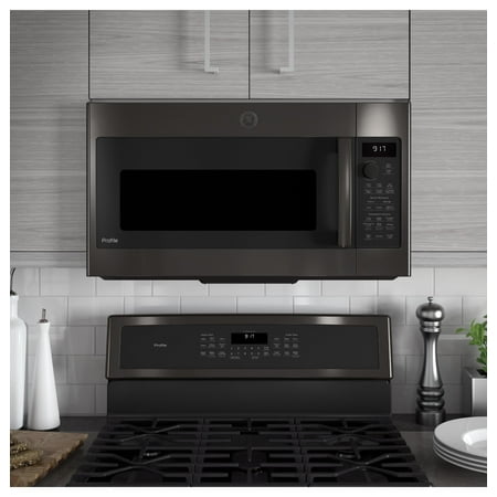 GE Profile - 1.7 Cu. Ft. Convection Over-the-Range Microwave with Sensor Cooking - Black stainless steel