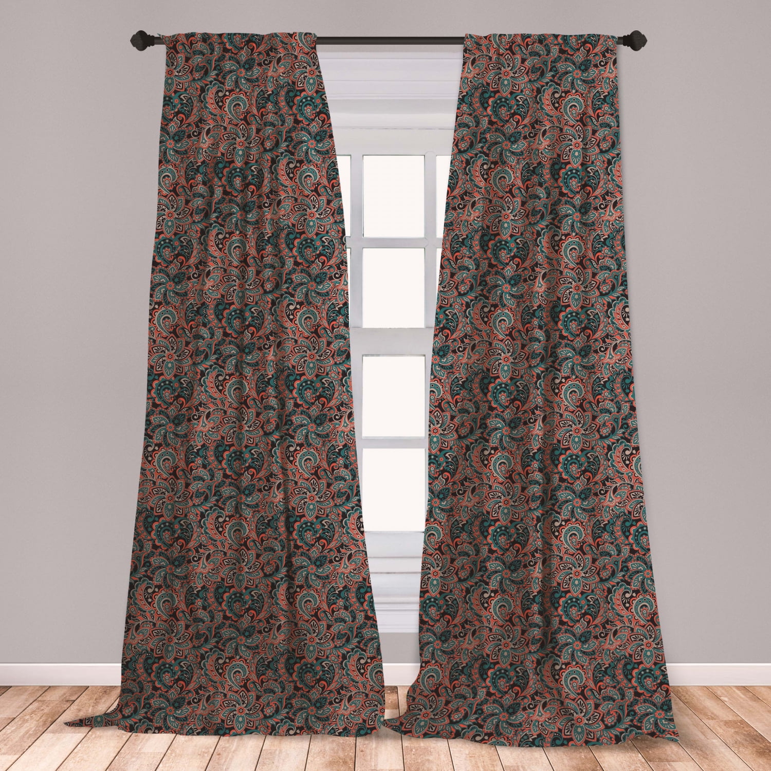 Persian Curtains 2 Panels Set, Paisley Pattern with Oriental Style
