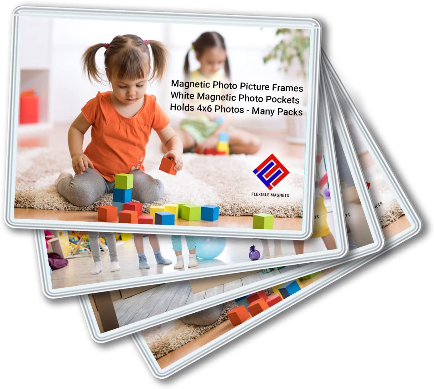Magnetic Photo Holders for Refrigerator - Magnetic Photo Picture Frames - White Magnetic Photo Pockets - Holds 4x6 Photos (2)
