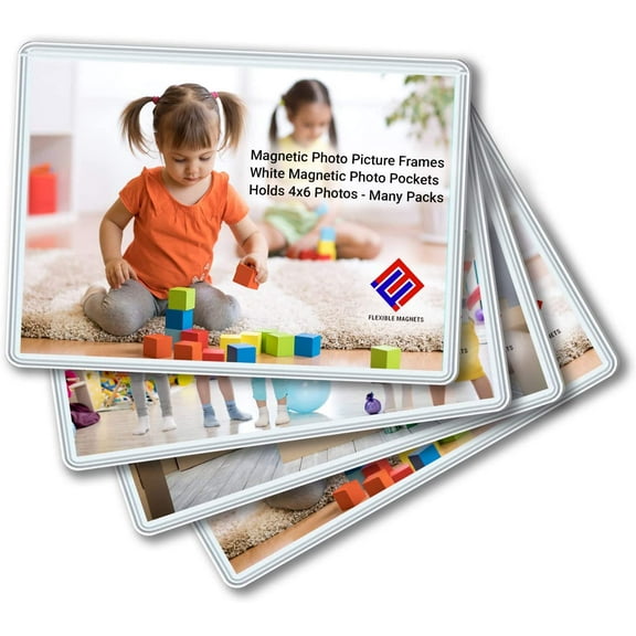 Magnetic Photo Holders for Refrigerator - Magnetic Photo Picture Frames - White Magnetic Photo Pockets - Holds 4x6 Photos (2)