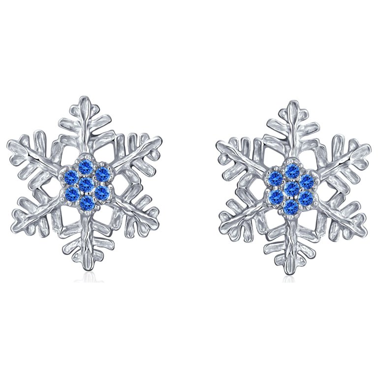 Bling Jewelry Womens Holiday Party Snowflake Pendant  Snowflake Blue Silver Pearl Crystal Necklace & Earrings Set - Elegant Winter Jew main image 0