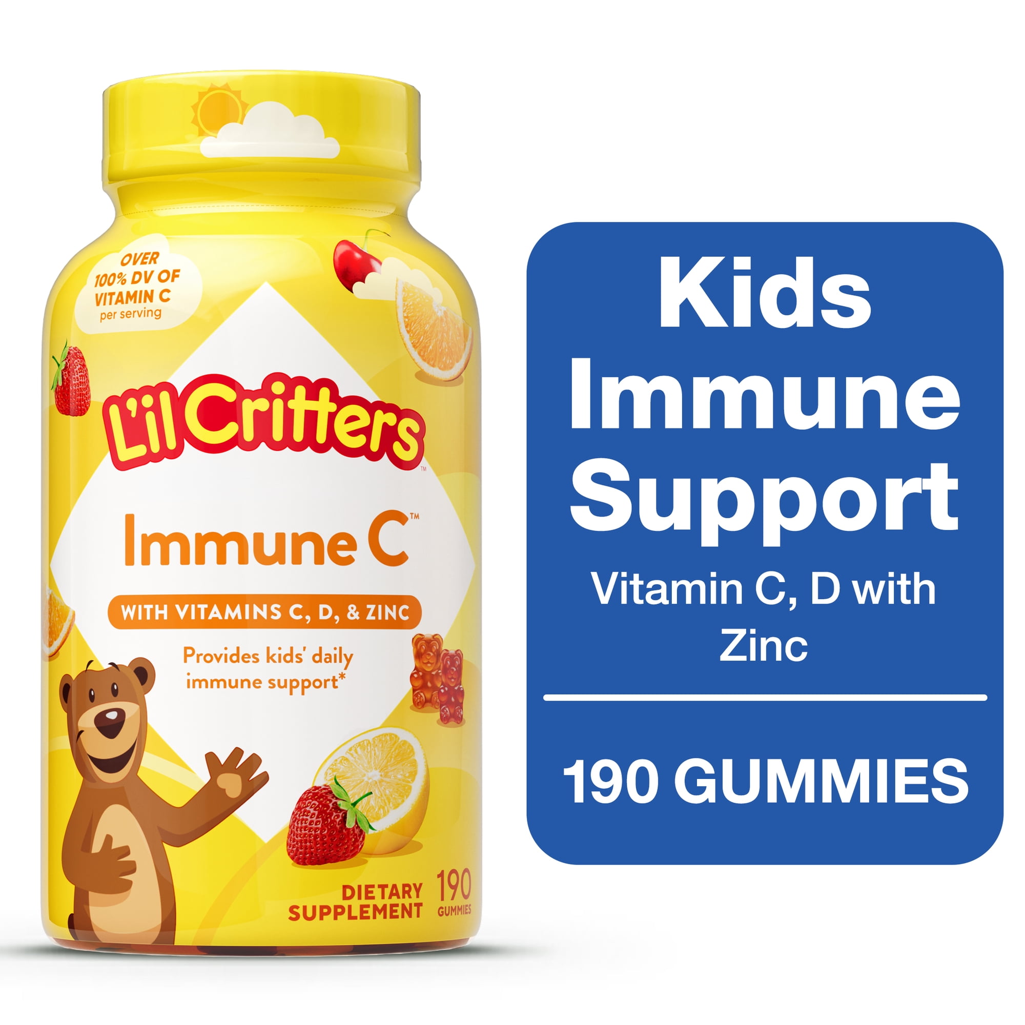 L'il Critters Immune C Kids Gummy Vitamins Supplement, Fruit Flavored, 190 Count