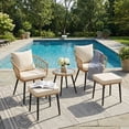 thumbnail image 4 of FHFO 5 Piece Patio Bistro Set, Outdoor Wicker Furniture, Rattan Table & Chairs Set with Cushions (Yellow/Beige), 4 of 9