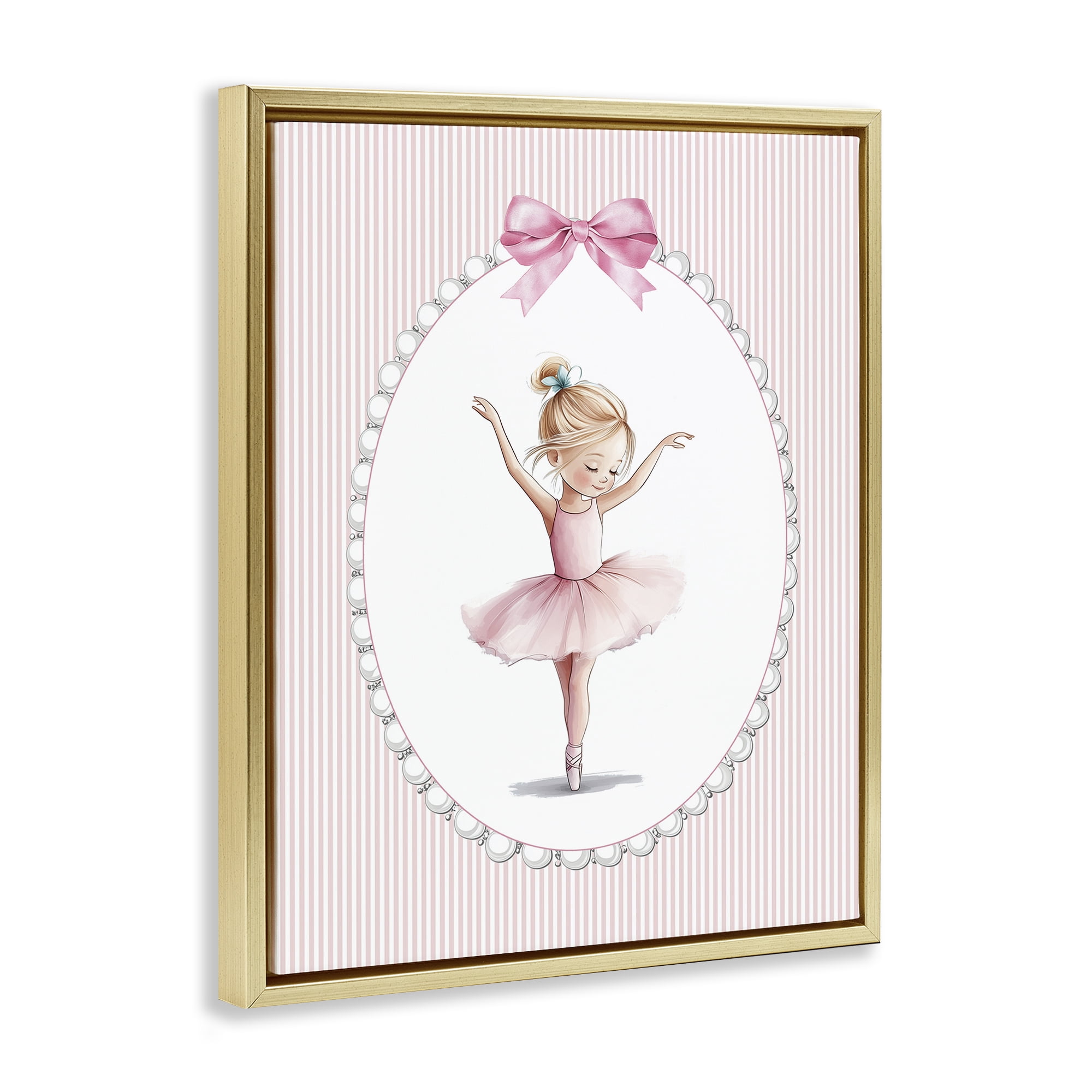 Stupell Industries Dance Pink Ballerina Gold Framed Floater Canvas Wall Art, design by Christine Simpson Art