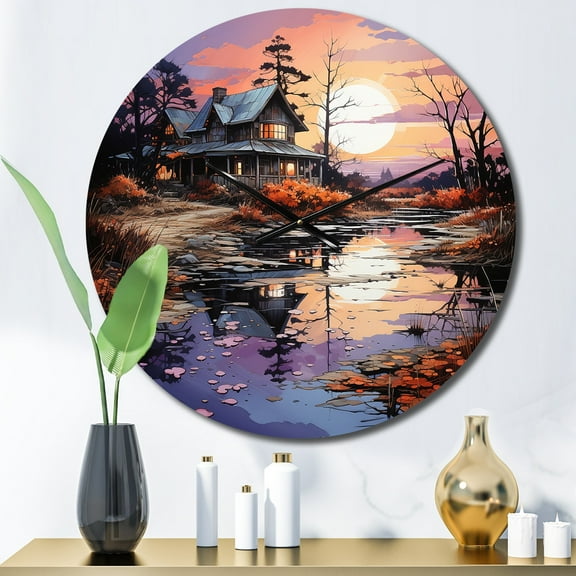 Designart "Reflections Papercut Farmhouse Homestead wall art" Countryside Oversized Wall Clock