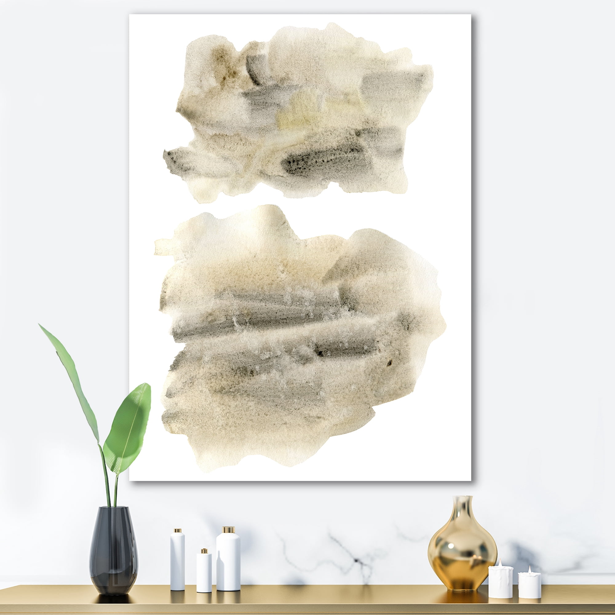 Designart ' Beige and Black Clouds ' Modern Canvas Wall Art Print