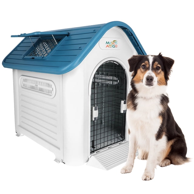 Casa para Perro Grande MascoAmigo con Puerta Metálica Térmica 99x82x96 cm Azul