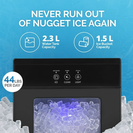 NewAir - 44lb. Nugget Countertop Ice Maker with Self-Cleaning Function - Black Stainless Steel