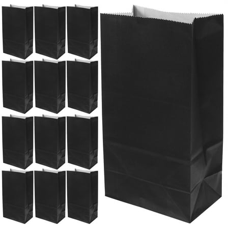 WHAMVOX Black Kraft Paper Party Bags for Storage Solid Design with Foldable Bottom 20 Pieces Small Size
