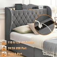 thumbnail image 4 of CREATIVE HOBBIES Full Bed Frame with 4 Storage Drawers and Charging Station, Upholstered Platform Bed with Tall Headboard and Storage Shelf, Luxurious Velvet Button Tufted and Wingback, Wooden Slats S, 4 of 10