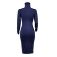 thumbnail image 5 of Gibobby Vestido de punto trenzado Vestido largo de cuello delgado de moda para mujer Vestido de manga larga de color(Azul oscuro,M), 5 of 5
