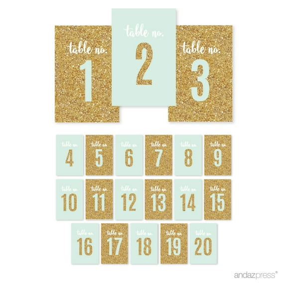 Signature Lavender, White, Gold Glittering Party, Table Numbers 1-20, 4x6-inch