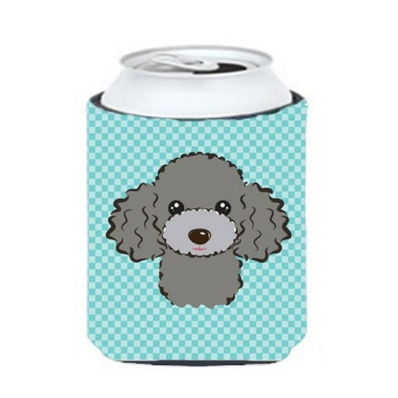 Checkerboard Blue Silver Gray Poodle Can Or Bottle Hugger, 12 Oz.