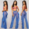 thumbnail image 1 of Pantalon de Couverture de Bikini en Maille Transparente à Volants pour Femmes Bleu TTG, 1 of 1