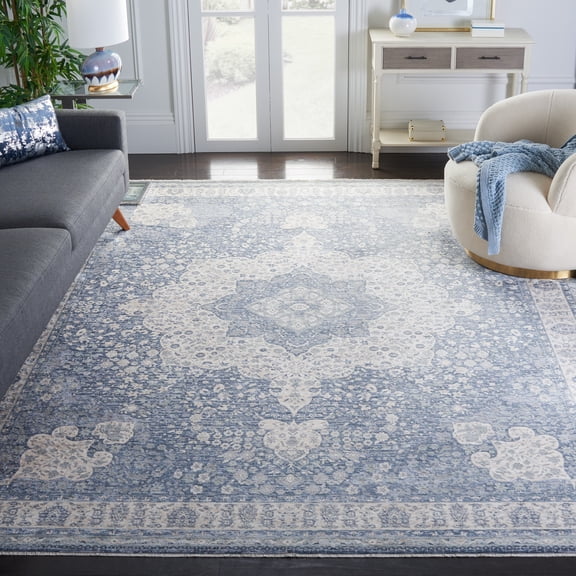 Safavieh Winston Tiarnan Medallion Polyester Area Rug, Blue/Creme, 7'10" x 10'