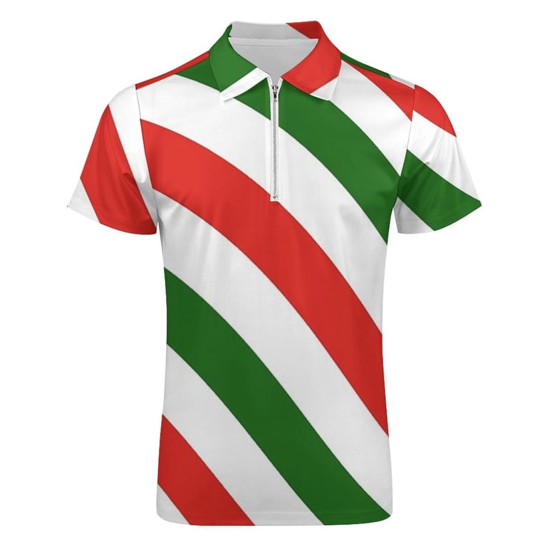 Red, White & Green Candy Cane Pattern Men Zipper T-shirt Summer