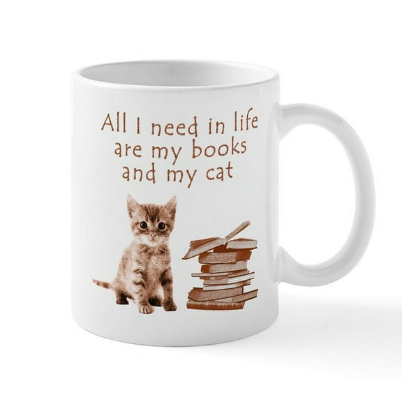 CafePress - Cats And Books Mugs - 11 oz Ceramic Mug - Novelty Coffee Tea Cup