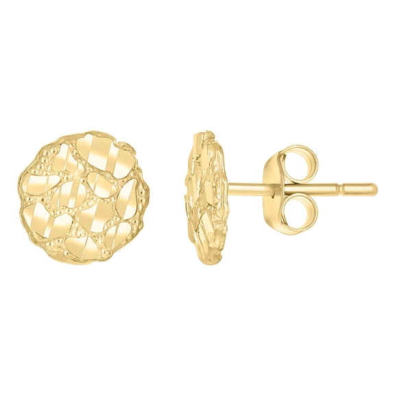 10kt Real Yellow Gold Unisex Round Nugget Stud Earrings