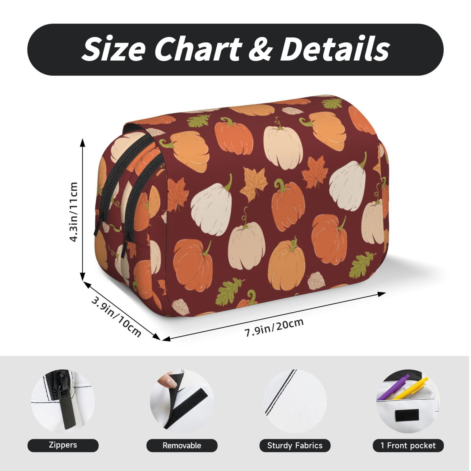Rateoe Happy Thanksgiving Day Pattern Double Clamshell Pen Case, Storage Organizer with Two Zipper Compartments– Holds Up to 50 Pencils & Pens