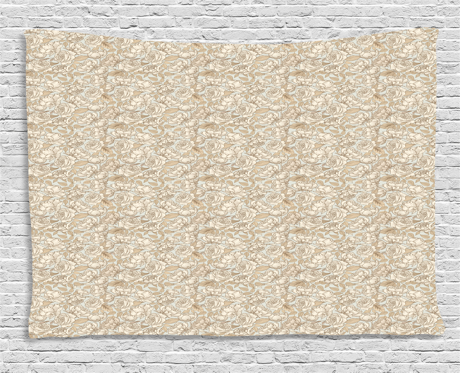 Beige Tapestry, Floral Ornamental Pattern with Wedding Bouquet