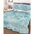 thumbnail image 3 of Quilts Twin Size Bedding Set, Turquoise Coastal Lightweight Quilted Comforter, Nautical Starfish Coral Jellyfish Shell Sea Soft Bedspread Coverlet with Pillow Covers for All Season, 68" x 86", 3 of 7