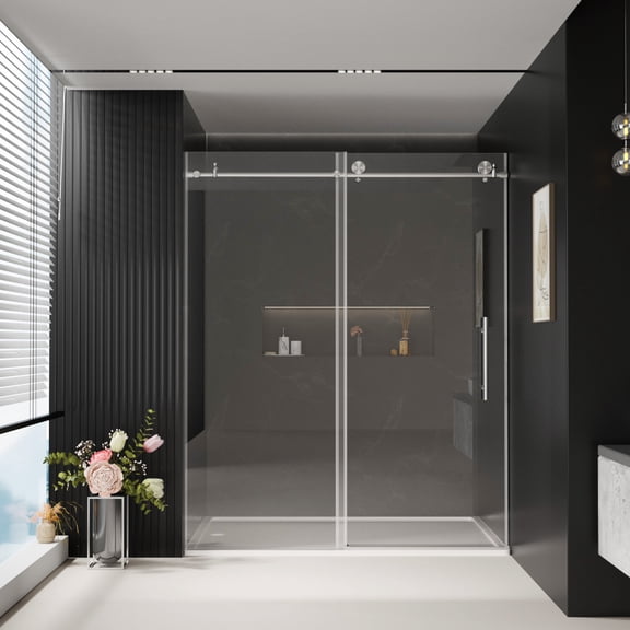 44-48"W x 76"H Frameless Sliding Shower Door, 1/4"(6mm) Clear Tempered Glass, Brushed Nickel
