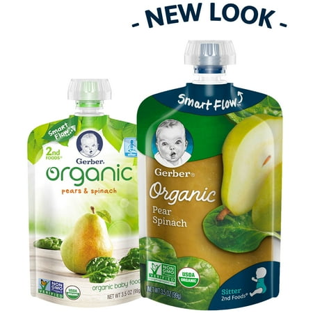 Gerber Organic 2nd Foods Baby Food, Pears & Spinach, 3.5 oz Pouch
