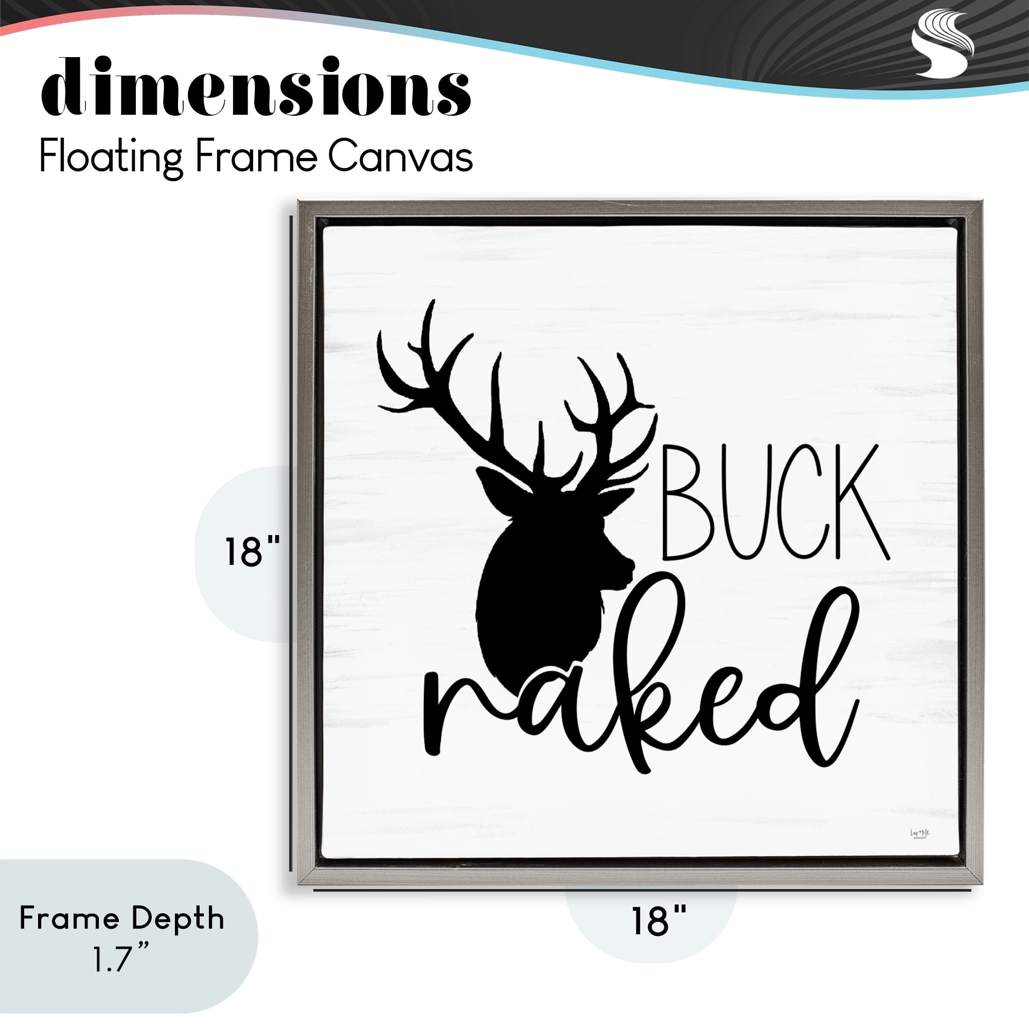 Stupell Industries Buck Naked Silhouette Gray Framed Floater Canvas Wall Art, design by Lux + Me Designs