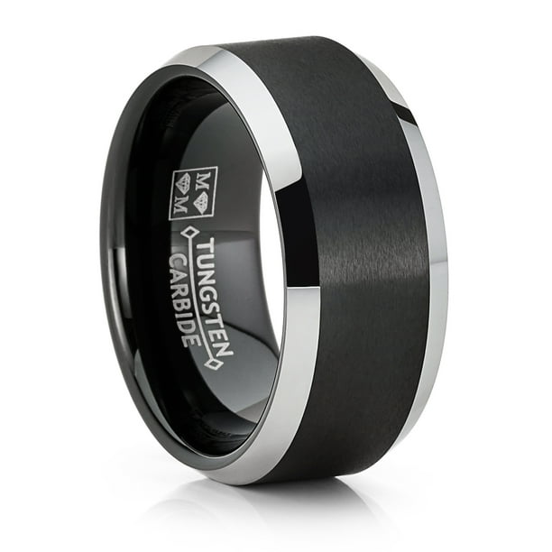 RingWright Co. - Mens Tungsten Carbide Ring Black Two-Tone Brushed ...