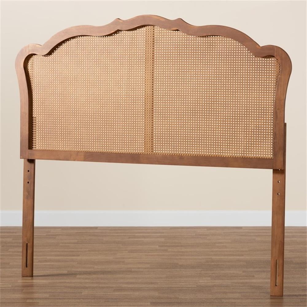 Baxton Studio Leandra Wood & Rattan Queen Size Headboard in Ash Walnut