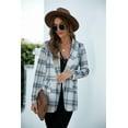 thumbnail image 2 of Women's Open Front Plaid Blazer Coat Jacket Long Sleeve Mock Front Pockets Formal Work Attire, Blue, Small, 2 of 5