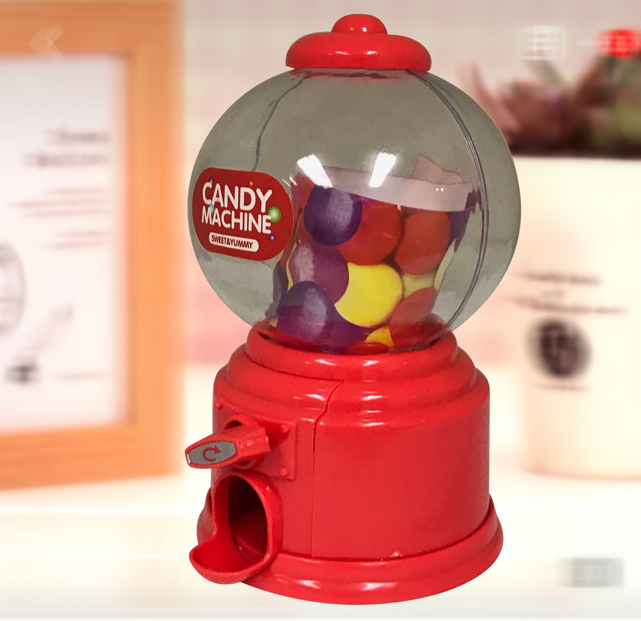 Small Desk Top Gumball Machine Red Candy Machine Dispenser Put