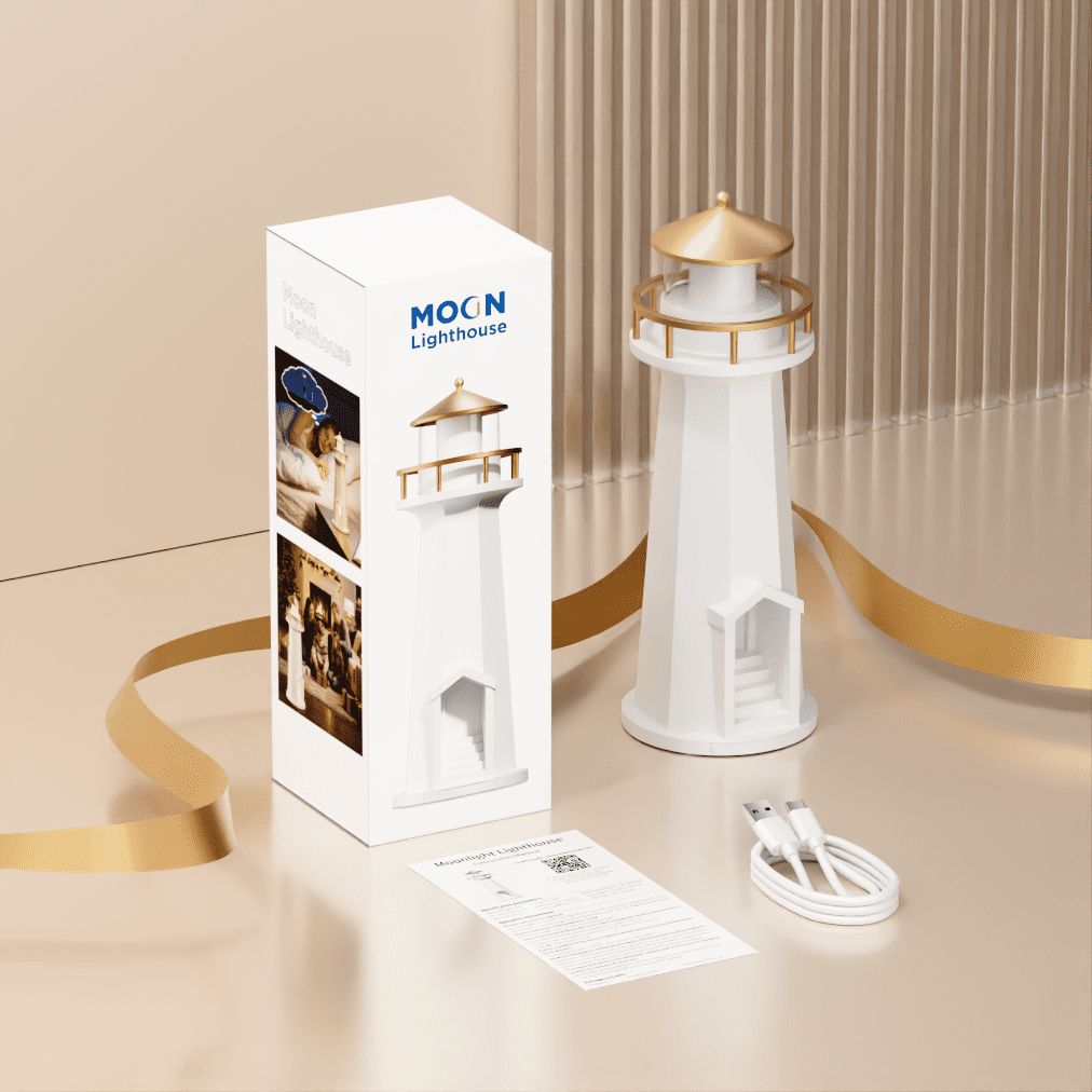 Wireless Charging Lighthouse Night Light | Bluetooth Speaker + Sleep Aid Light with Moon Projection Function, Bedroom Decorative Lighting Gift