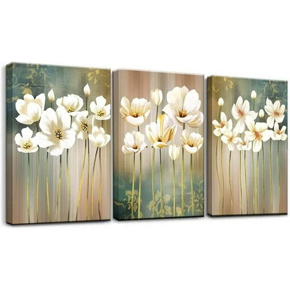 Modern Style White Flower 3 Piece Giclee Canvas Prints Wall Decor Artwork Pictures Painting on Canvas Wall Art for Bedroom Living Room Bathroom Office Home Decorations Gift…