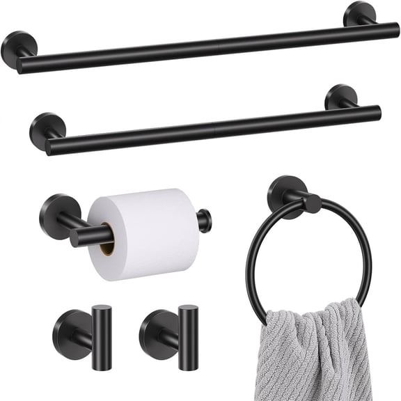 6 Pieces Matte Black Towel Bar Set Bathroom Hardware Set, 23.6Inch Towel Holder Set Towel Racks for Bathroom
