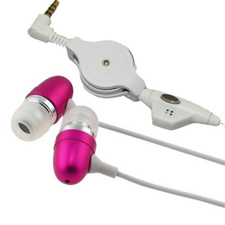 Pink Retractable Earbuds Handsfree Earphones Mic Metal Headphones HEadset In-Ear Wired [3.5mm] P3W for Alcatel OneTouch Fierce XL Flint, Pop 3, Tru - Amazon Fire Kids Edition, Kindle - iPad 2