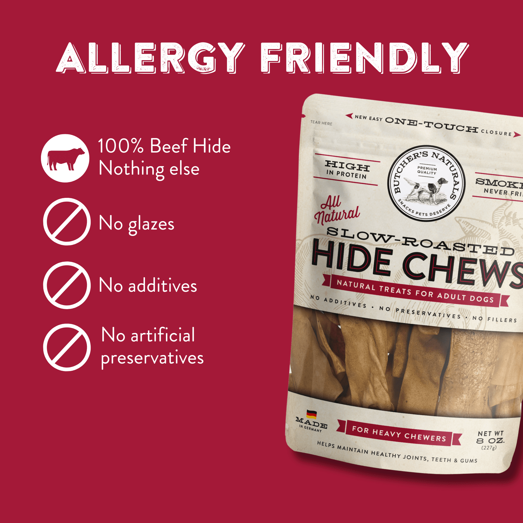 (4 pack) Butcher's Naturals Beef Flavor Natural Chews for Dogs, 8 oz Bag