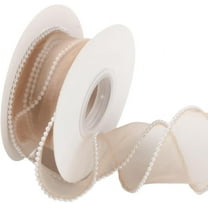 5 Yards 1 1/2 Inch Brown Sheer Ribbon Faux Pearl Edge Smooth Ribbon Organza Fishtail Ornamental Ribbons of Textile with Spool for Sewing Making Crafts Flower Bouquet Invitions DIY Supply