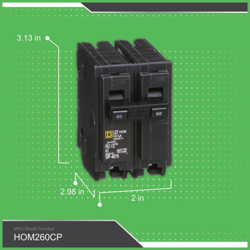 Square D HOM260CP Homeline Double Pole Circuit Breaker, 60 Amp, 2"